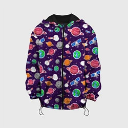 Куртка с капюшоном детская Корабли, планеты и спутники, цвет: 3D-черный