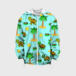 Куртка с капюшоном детская Черепашки и пальмы, цвет: 3D-белый
