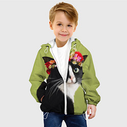 Куртка с капюшоном детская Кот и цветы, цвет: 3D-белый — фото 2