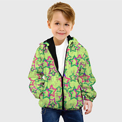 Куртка с капюшоном детская Зеленый узор Звезды, цвет: 3D-черный — фото 2