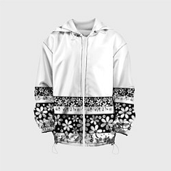 Куртка с капюшоном детская Черно-белый цветочный принт, цвет: 3D-белый