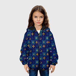 Куртка с капюшоном детская Синий клетчатый узор-плед, цвет: 3D-черный — фото 2
