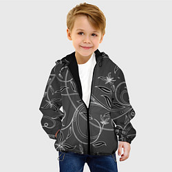 Куртка с капюшоном детская Узор листочки На темном Фоне, цвет: 3D-черный — фото 2