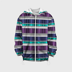 Куртка с капюшоном детская Бирюзово-сиреневый полосатый, цвет: 3D-белый