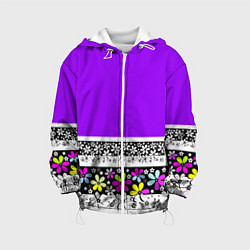 Куртка с капюшоном детская Яркий фиолетовый цветочный, цвет: 3D-белый