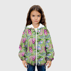 Куртка с капюшоном детская Акварельные фрезии - фон киви, цвет: 3D-белый — фото 2