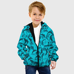 Куртка с капюшоном детская Синий камуфляж с дельфинами, цвет: 3D-черный — фото 2
