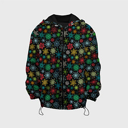 Куртка с капюшоном детская Разноцветные Снежинки, цвет: 3D-черный