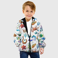 Куртка с капюшоном детская Морской паттерн с крабами и водорослями, цвет: 3D-черный — фото 2