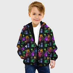 Куртка с капюшоном детская Снежинки в разных цветах, цвет: 3D-черный — фото 2