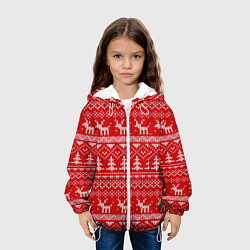 Куртка с капюшоном детская Новогодний узор с оленями и елкой, цвет: 3D-белый — фото 2