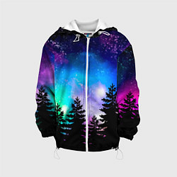 Куртка с капюшоном детская Космический лес, елки и звезды, цвет: 3D-белый