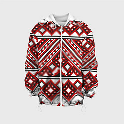 Куртка с капюшоном детская Русский узор, геометрическая вышивка, цвет: 3D-белый