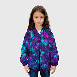 Куртка с капюшоном детская Неоновые снежинки, цвет: 3D-черный — фото 2