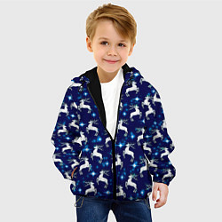 Куртка с капюшоном детская Новогодние олени и звезды, цвет: 3D-черный — фото 2