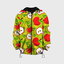 Куртка с капюшоном детская Яблочки паттерн, цвет: 3D-черный