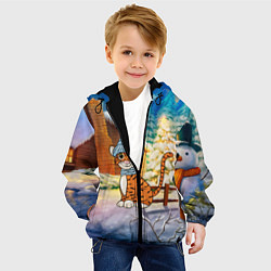 Куртка с капюшоном детская Тигренок на фоне зимнего дома, цвет: 3D-черный — фото 2