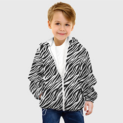 Куртка с капюшоном детская Чёрно-Белые полоски Зебры, цвет: 3D-белый — фото 2