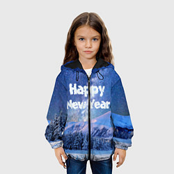 Куртка с капюшоном детская Космическая Зима Надпись Новый Год, цвет: 3D-черный — фото 2