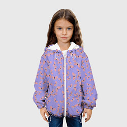 Куртка с капюшоном детская Бабочки паттерн лиловый, цвет: 3D-белый — фото 2