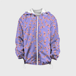 Куртка с капюшоном детская Бабочки паттерн лиловый, цвет: 3D-белый