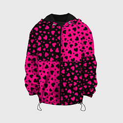 Куртка с капюшоном детская Черно-Розовые сердца, цвет: 3D-черный
