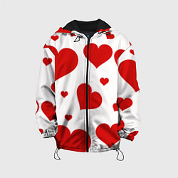Куртка с капюшоном детская Красные сердечки Heart, цвет: 3D-черный