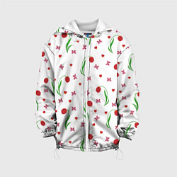 Куртка с капюшоном детская Тюльпаны, бабочки, сердечки, цвет: 3D-белый