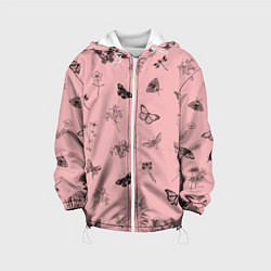 Куртка с капюшоном детская Цветочки и бабочки на розовом фоне, цвет: 3D-белый
