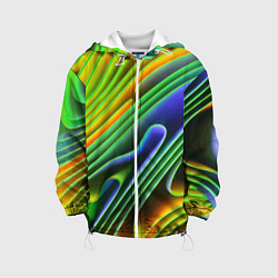 Куртка с капюшоном детская Цветные неоновые полосы Абстракция Color neon patt, цвет: 3D-белый