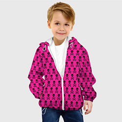 Куртка с капюшоном детская Розовый фон с черепами паттерн, цвет: 3D-белый — фото 2