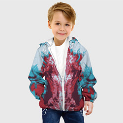 Куртка с капюшоном детская Абстрактный ,графический рисунок, красного и синег, цвет: 3D-белый — фото 2