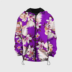 Куртка с капюшоном детская Цветы Фиолетовый Цветок, цвет: 3D-черный