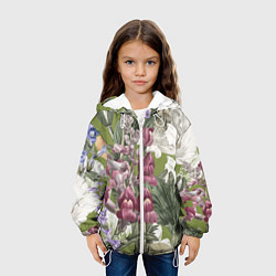 Куртка с капюшоном детская Цветы Ностальгический Весенний Узор, цвет: 3D-белый — фото 2