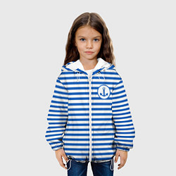 Куртка с капюшоном детская Морская тельняшка - бело-синие полосы и якорь, цвет: 3D-белый — фото 2