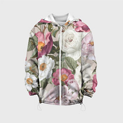 Куртка с капюшоном детская Цветы Розовый Сад Пион и Роз, цвет: 3D-белый
