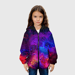 Куртка с капюшоном детская Цветные неоновые разводы на воде Авангард Colored, цвет: 3D-черный — фото 2