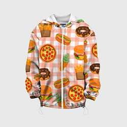 Куртка с капюшоном детская PIZZA DONUT BURGER FRIES ICE CREAM pattern, цвет: 3D-белый
