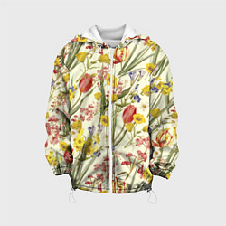 Куртка с капюшоном детская Цветы Весенние Тюльпаны, цвет: 3D-белый