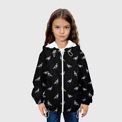 Куртка с капюшоном детская Голуби на черном паттерн, цвет: 3D-белый — фото 2