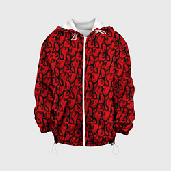Куртка с капюшоном детская Красные психоделический смайлы, цвет: 3D-белый