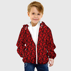 Куртка с капюшоном детская Красные психоделический смайлы, цвет: 3D-белый — фото 2