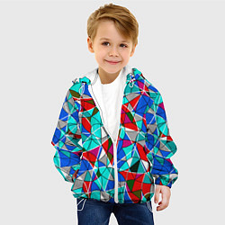 Куртка с капюшоном детская Геометрический узор в бирюзово-красных тонах, цвет: 3D-белый — фото 2