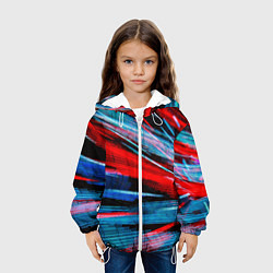 Куртка с капюшоном детская Неоновые прерывающиеся линии - Красный и голубой, цвет: 3D-белый — фото 2