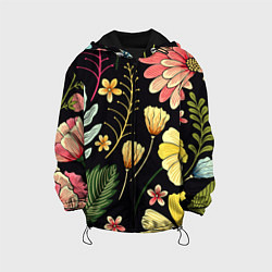 Куртка с капюшоном детская Яркие цветы на фоне тёмной летней ночи!, цвет: 3D-черный