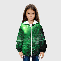 Куртка с капюшоном детская Неоновые волны и линии - Зелёный, цвет: 3D-белый — фото 2