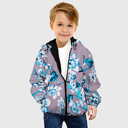 Куртка с капюшоном детская Летний стилизованный цветочный паттерн, цвет: 3D-черный — фото 2