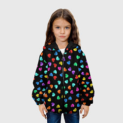 Куртка с капюшоном детская Сердечки разноцветные на черном, цвет: 3D-черный — фото 2