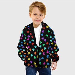 Куртка с капюшоном детская Сердечки разноцветные на черном, цвет: 3D-черный — фото 2