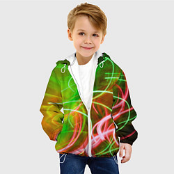 Куртка с капюшоном детская Неоновые линии и фонари - Зелёный, цвет: 3D-белый — фото 2